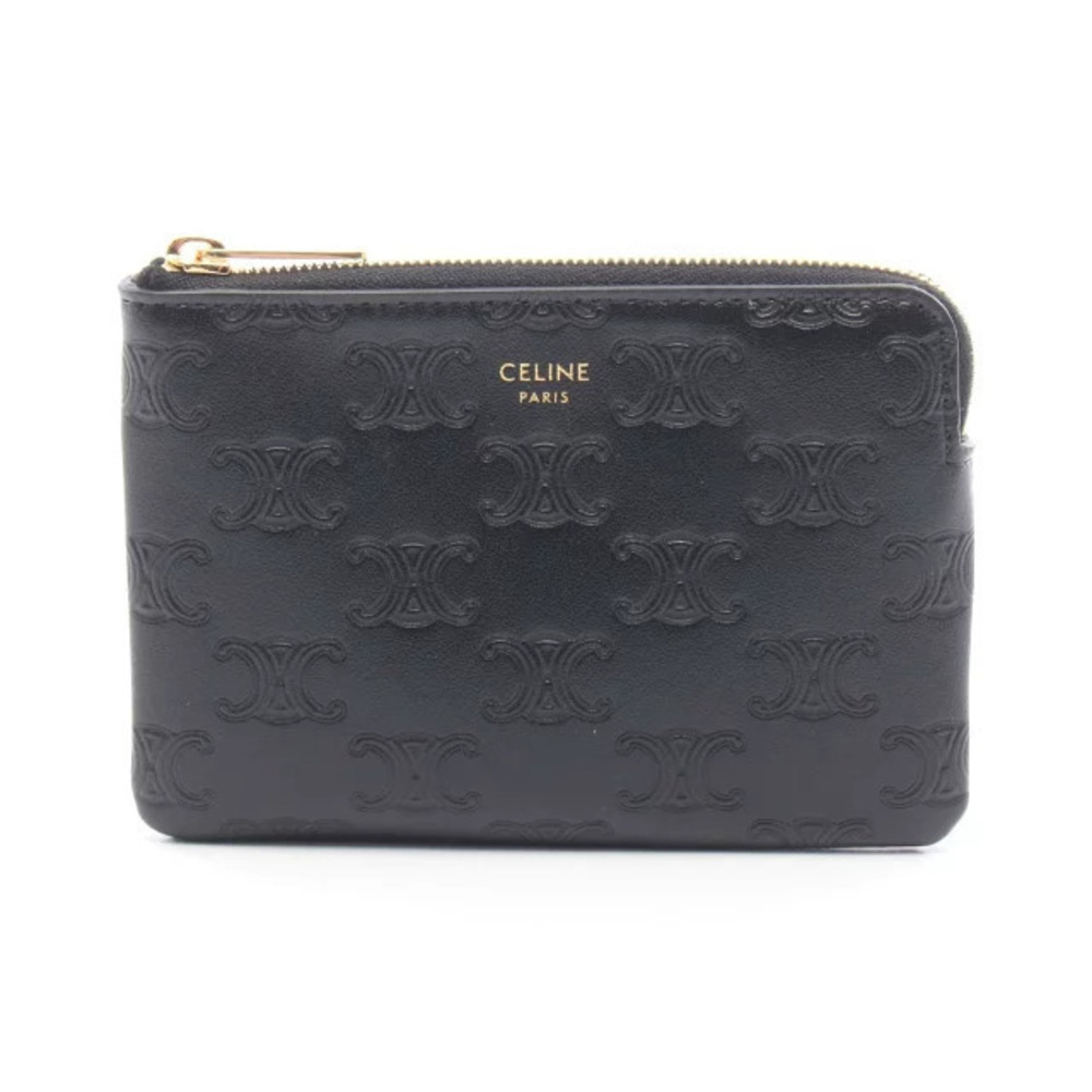 Celine Triomphe Keyring coin case Wallet Leather Black